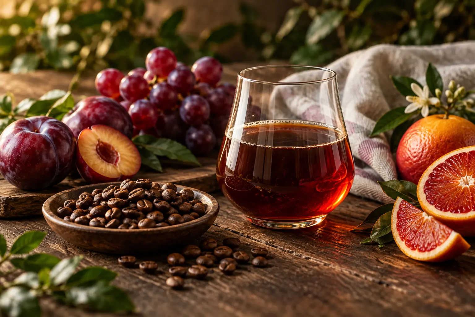 熟した果実を添えた、ワインのようなコーヒーのイメージ